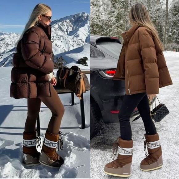 MOON BOOT NWT Icon Nylon Boots in Brown Size 7-8.5 - Picture 2 of 16